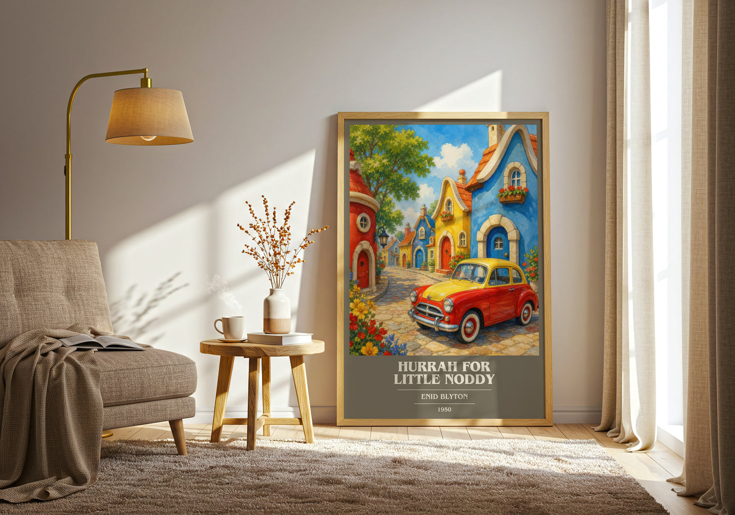 Hurrah For Little Noddy book cover print on bookshelf – Enid Blyton fan gift