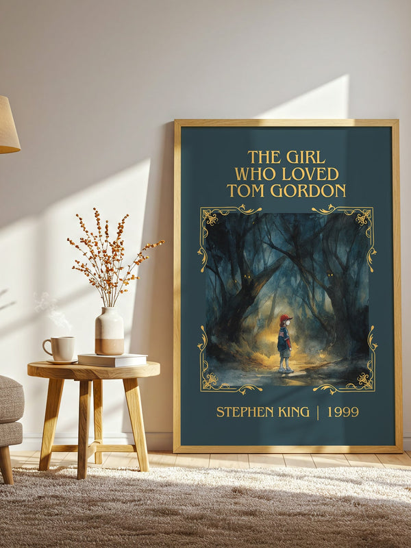 The Girl Who Loved Tom Gordon classic book art print in frame leaning in hallway – horror wall art