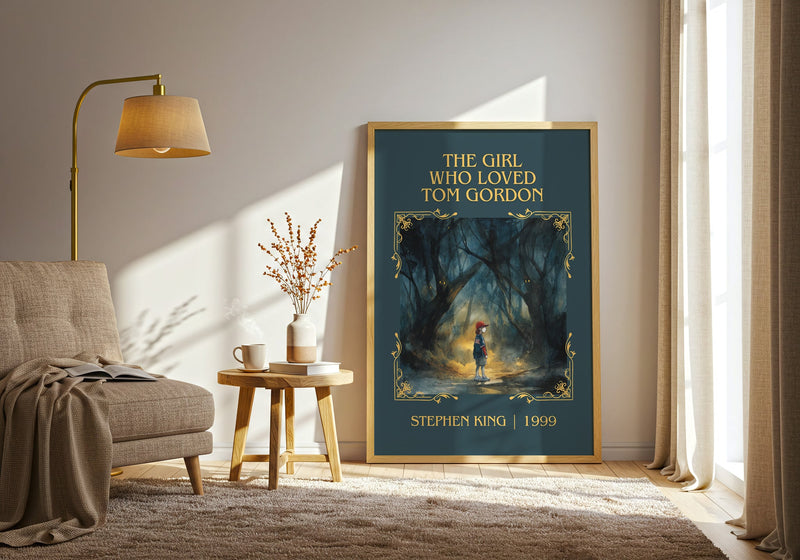 The Girl Who Loved Tom Gordon classic book art print in frame leaning in hallway – horror wall art
