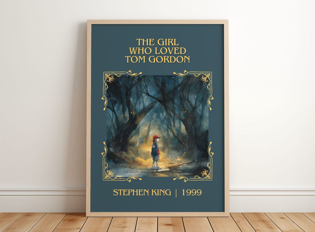 The Girl Who Loved Tom Gordon Classic Book Art Print by Stephen King – framed print leaning on a wooden floor