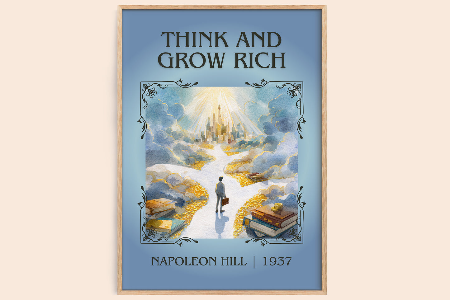 Think and Grow Rich classic book art book poster by Napoleon Hill – framed literary art print
