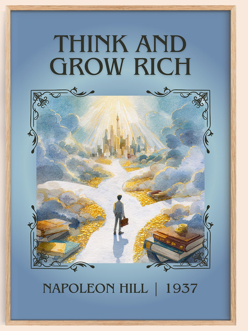 Think and Grow Rich classic book art book poster by Napoleon Hill – framed literary art print