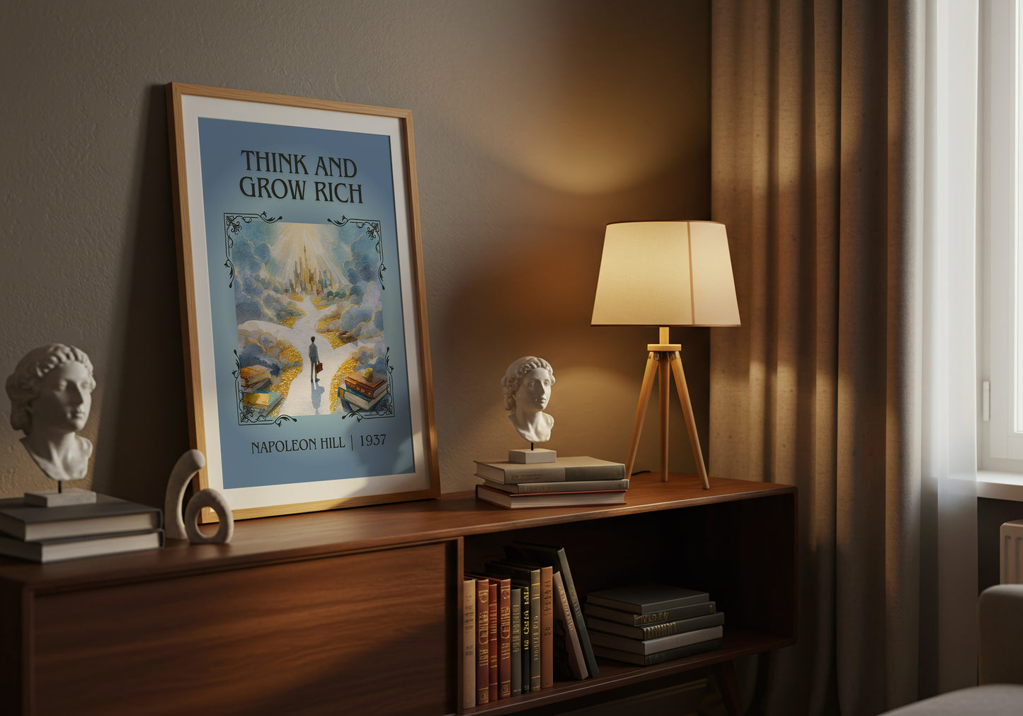 Think and Grow Rich classic book art book poster framed on wall – non fiction wall art