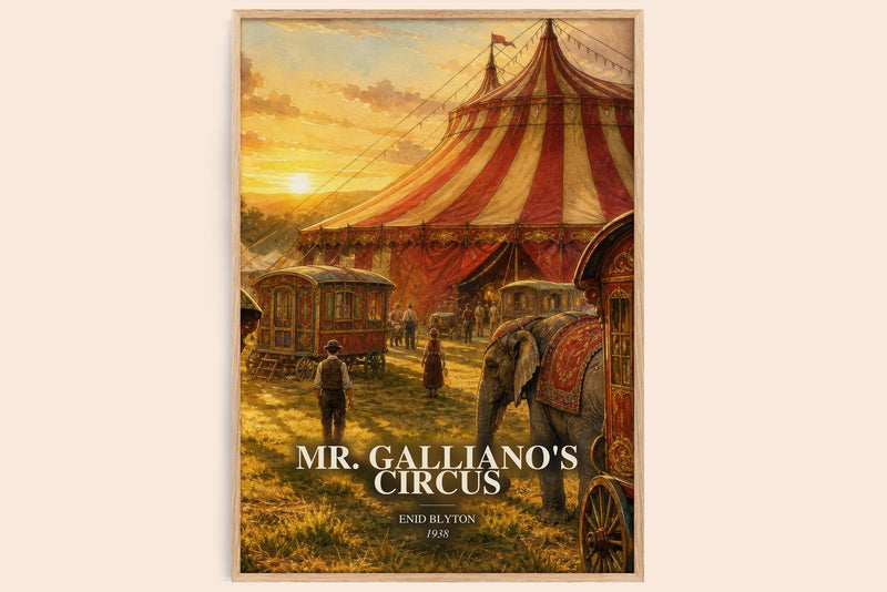 Mr. Galliano'S Circus watercolour book poster by Enid Blyton – framed literary art print