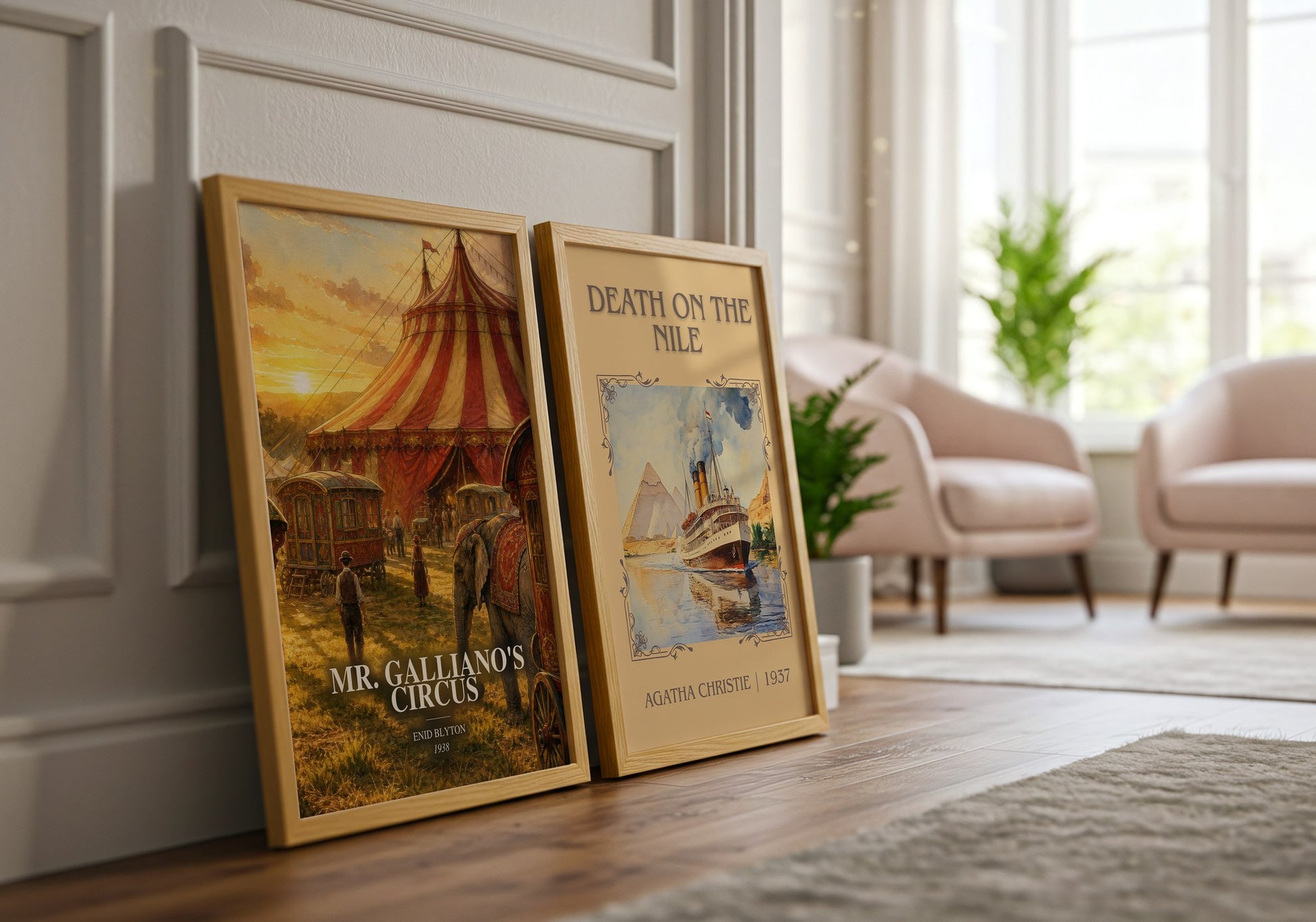 Mr. Galliano'S Circus watercolour print framed by window – literary home decor