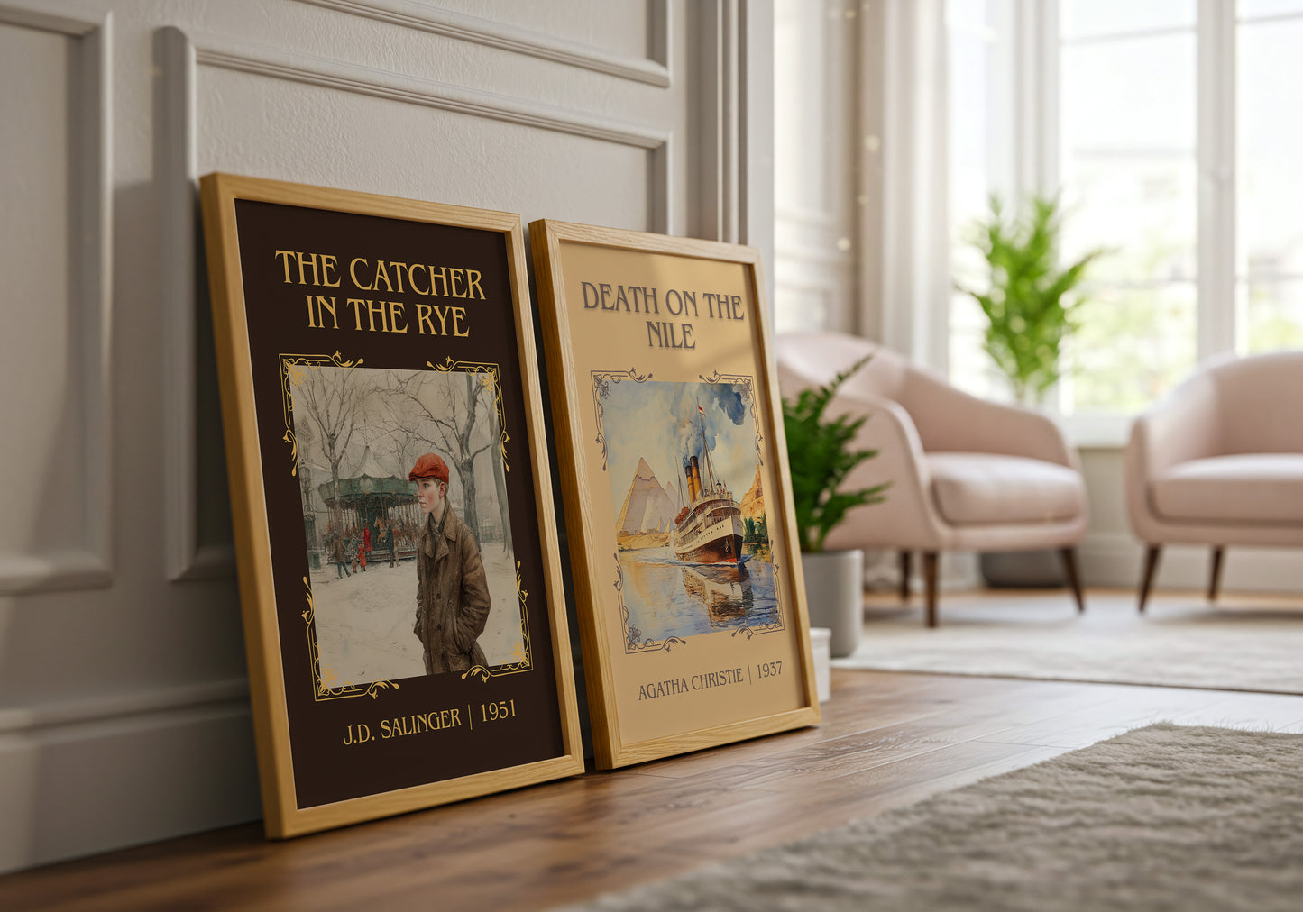 The Catcher in the Rye classic book art print framed by window – literary home decor