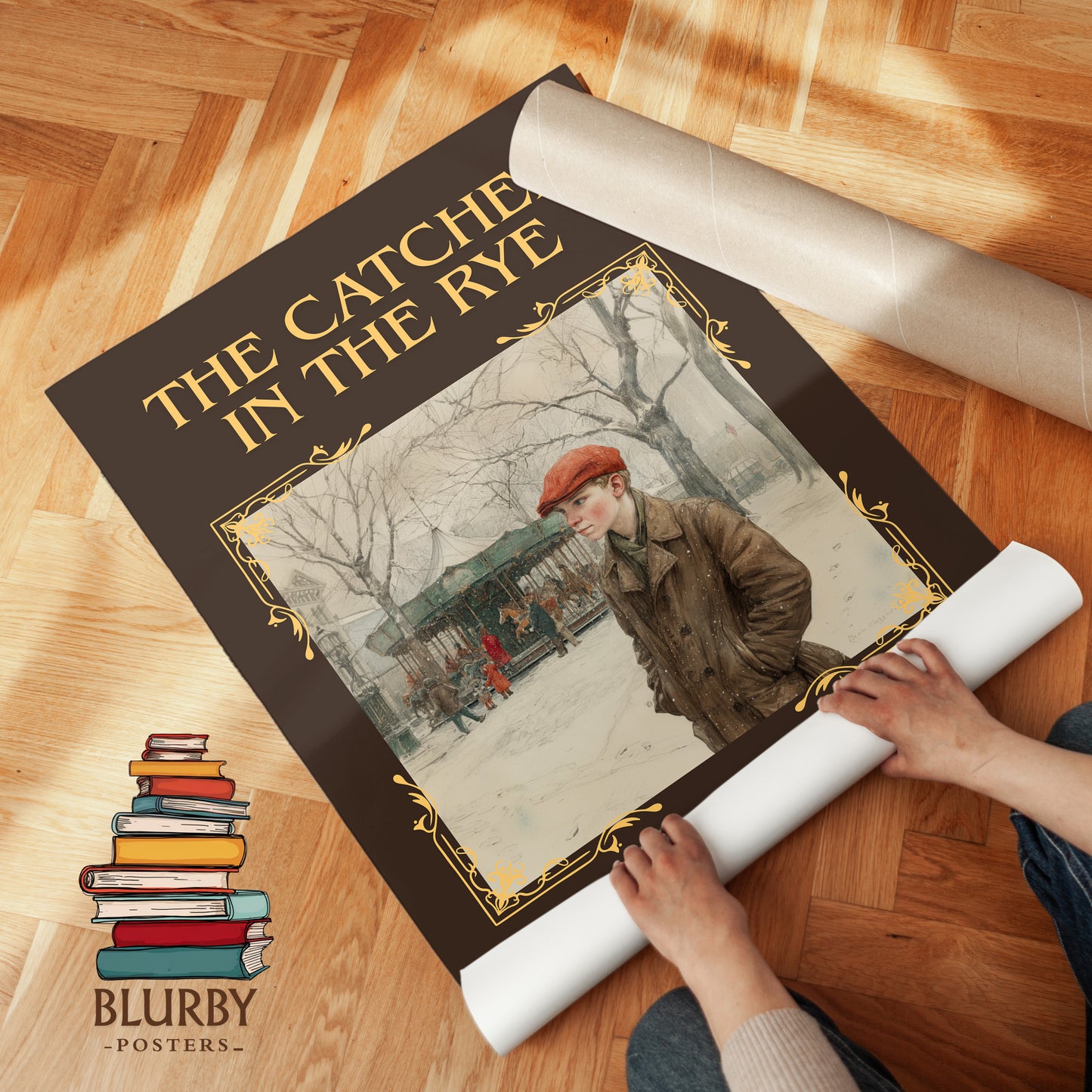 The Catcher in the Rye classic book art print on bookshelf – J. D. Salinger fan gift