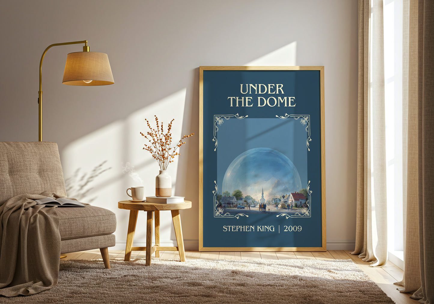 Under the Dome classic book art print in frame leaning in hallway – thriller wall art
