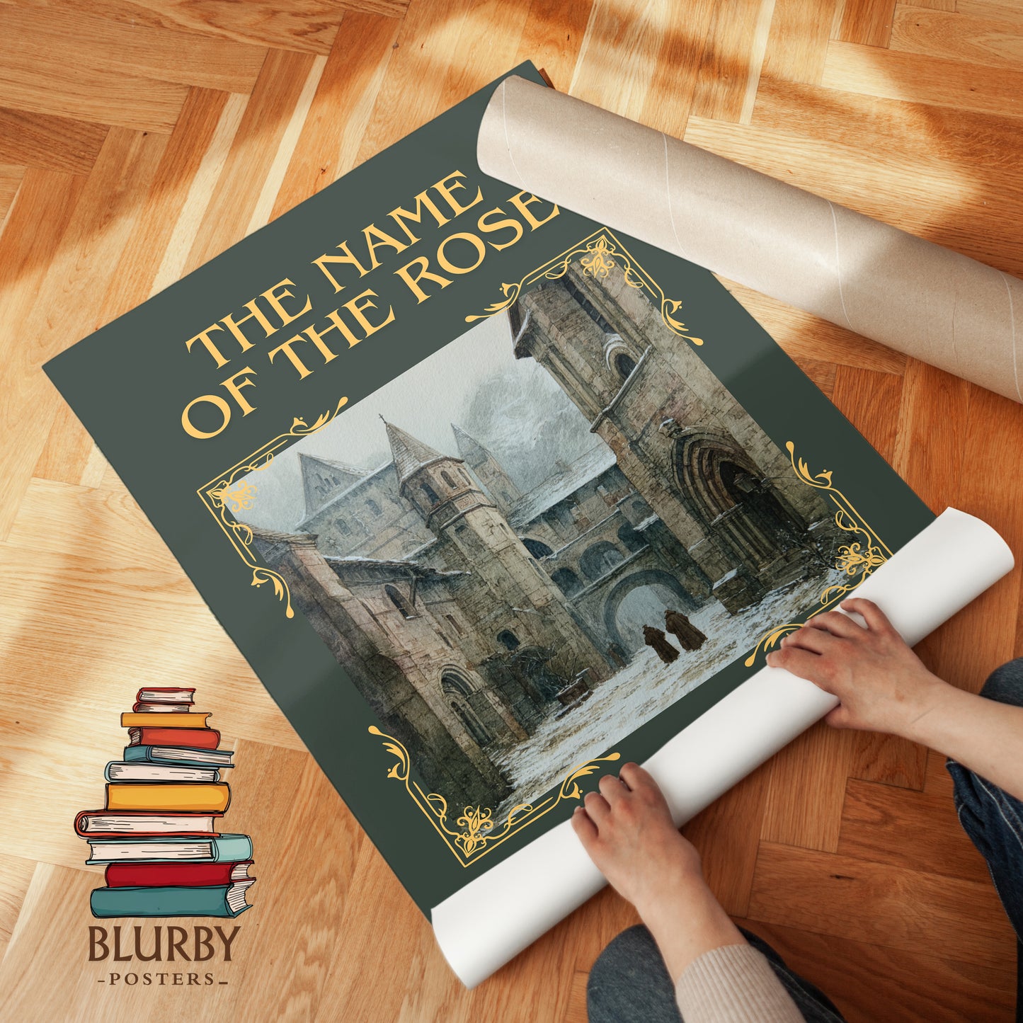 The Name of the Rose classic book art print on bookshelf – Umberto Eco fan gift