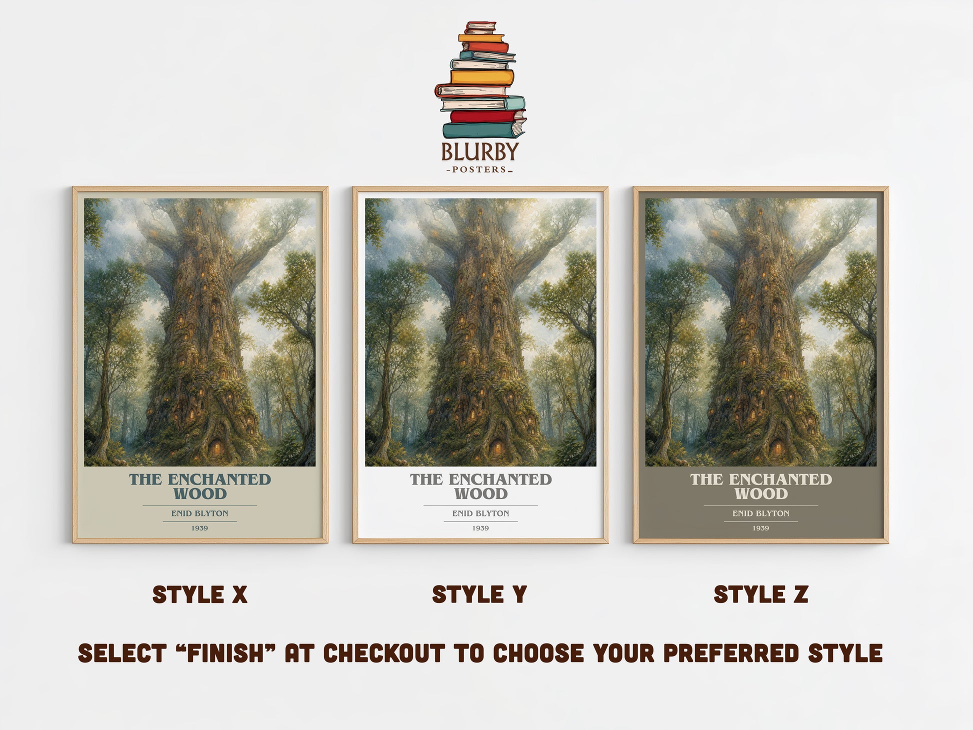 The Enchanted Wood book cover print in frame leaning in hallway – childrens wall art