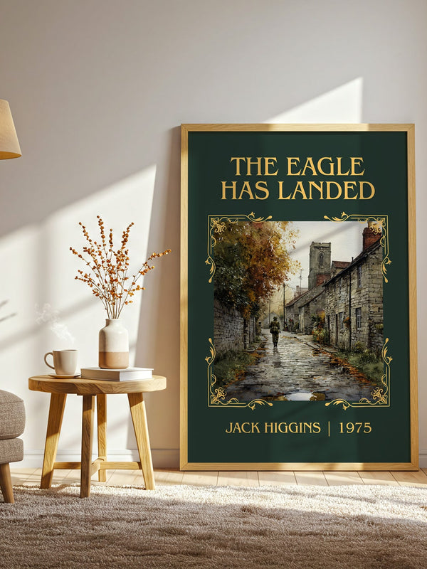 The Eagle Has Landed classic book art print in frame leaning in hallway – thriller wall art