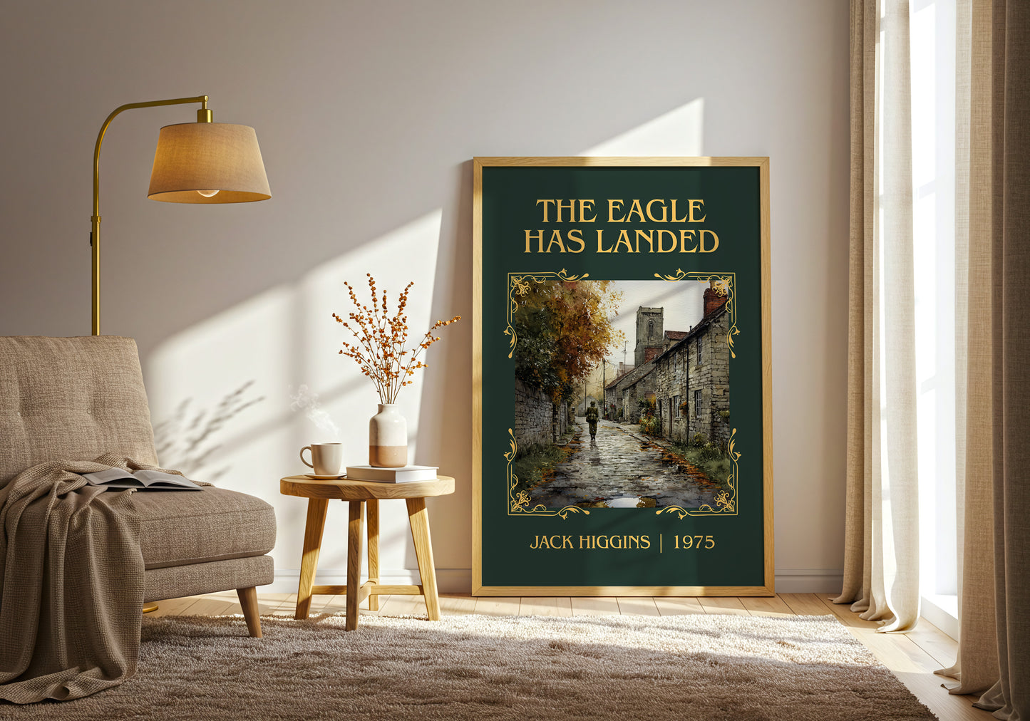 The Eagle Has Landed classic book art print in frame leaning in hallway – thriller wall art