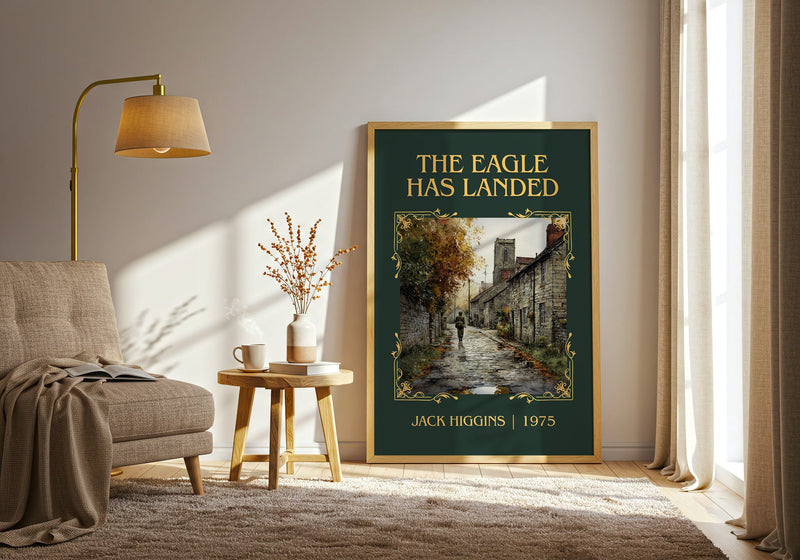 The Eagle Has Landed classic book art print in frame leaning in hallway – thriller wall art