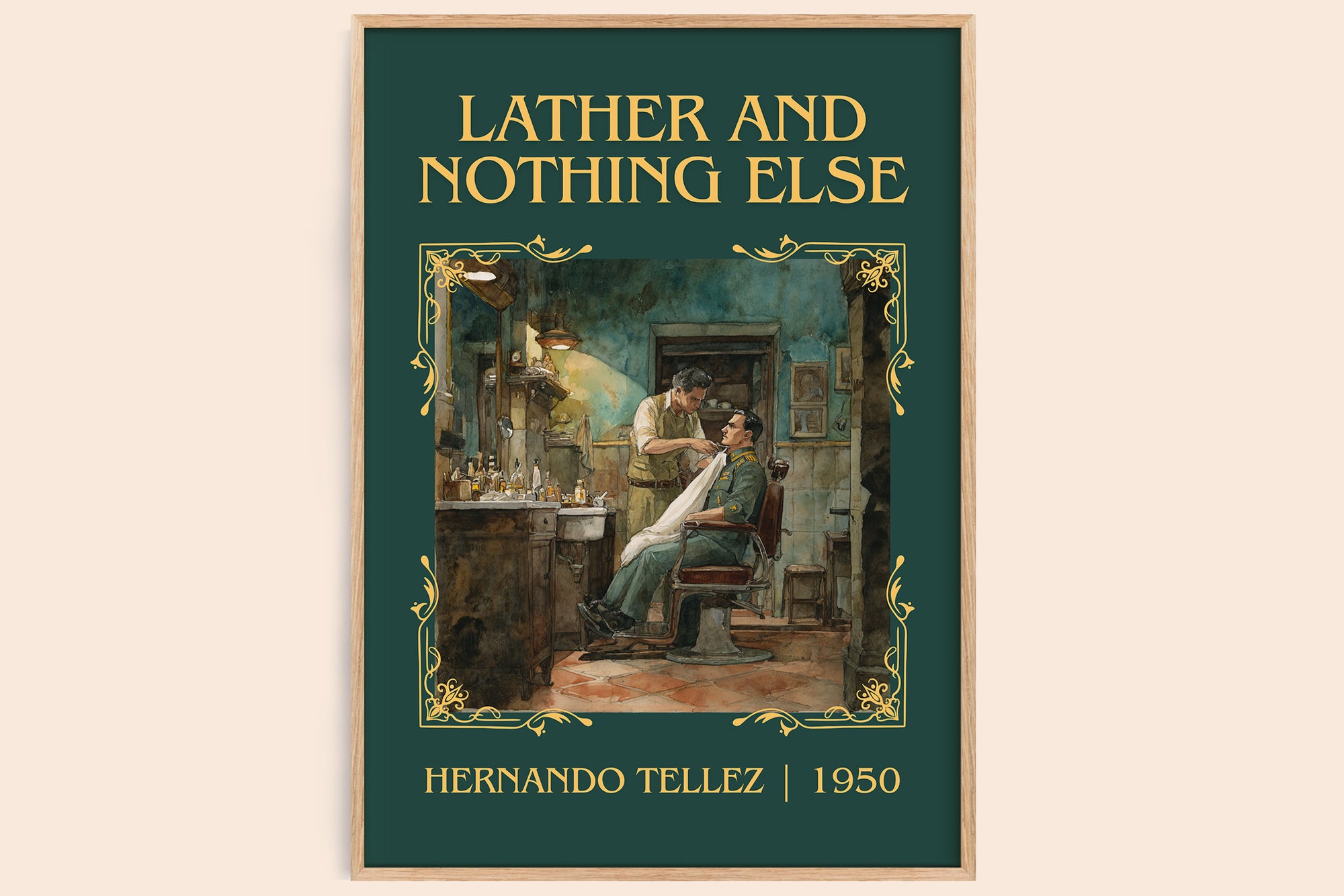 Lather And Nothing Else classic book art book poster by Hernando Tellez – framed literary art print