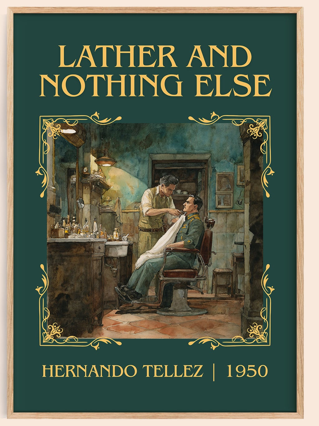 Lather And Nothing Else classic book art book poster by Hernando Tellez – framed literary art print