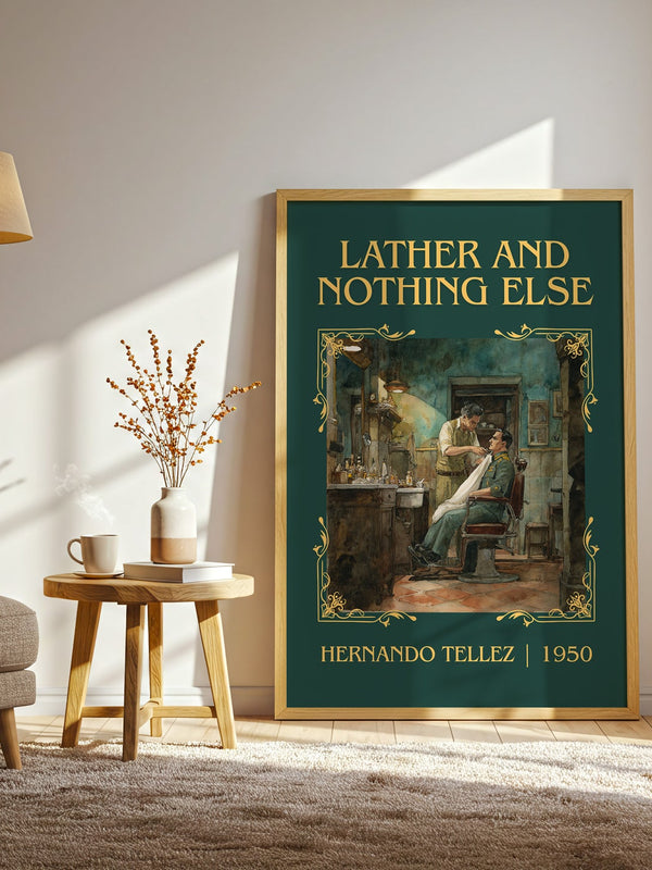 Lather And Nothing Else classic book art print in frame leaning in hallway – classic literature wall art