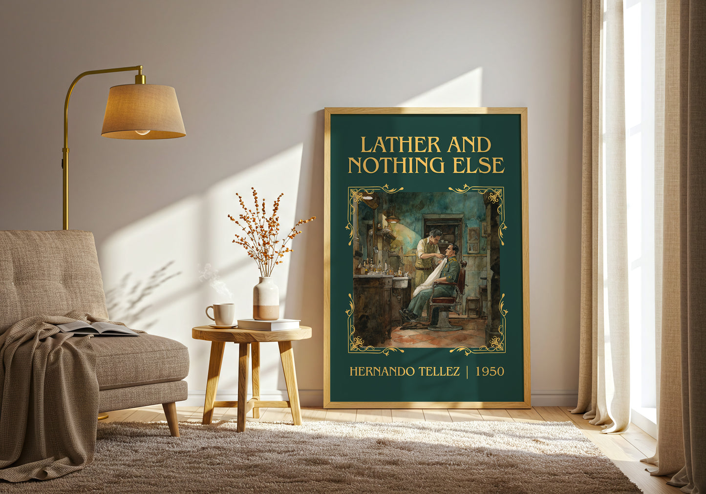 Lather And Nothing Else classic book art print in frame leaning in hallway – classic literature wall art