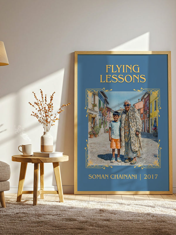 Flying Lessons classic book art print in frame leaning in hallway – childrens wall art
