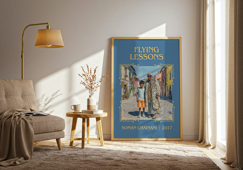 Flying Lessons classic book art print in frame leaning in hallway – childrens wall art