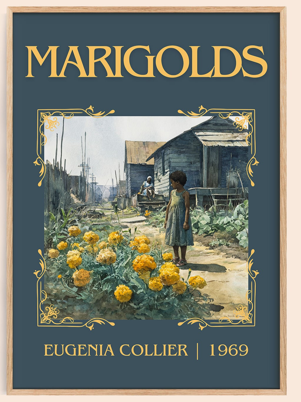 Marigolds classic book art book poster by Eugenia Collier – framed literary art print