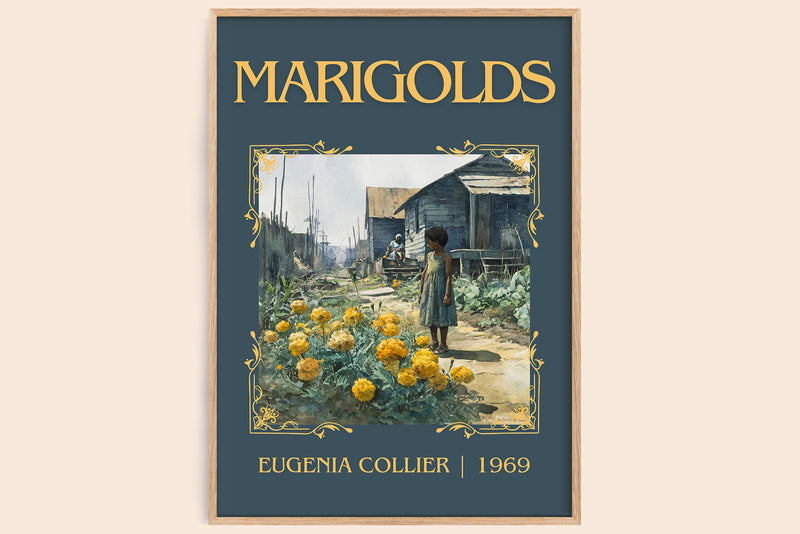 Marigolds classic book art book poster by Eugenia Collier – framed literary art print