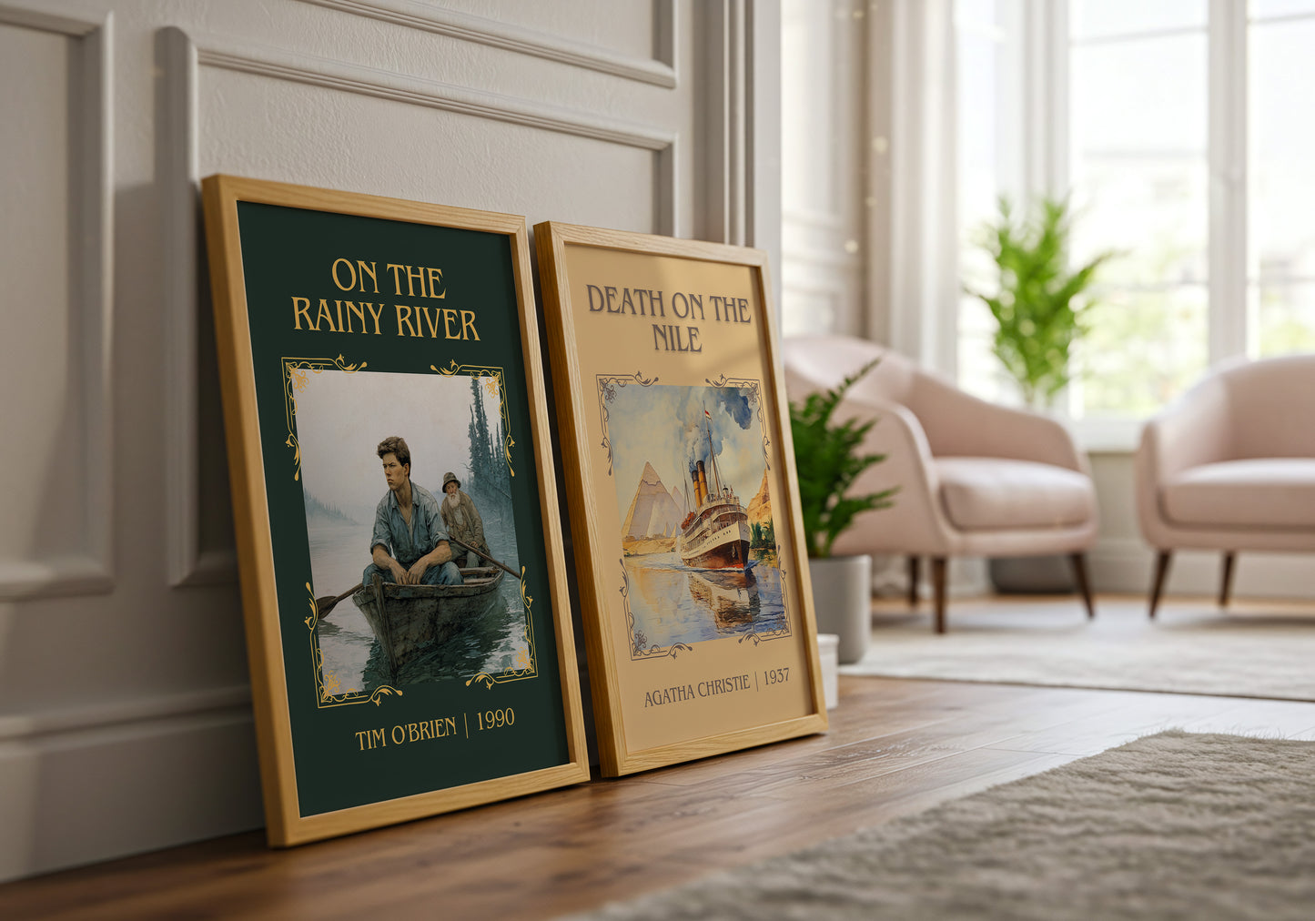 On The Rainy River classic book art print framed by window – literary home decor