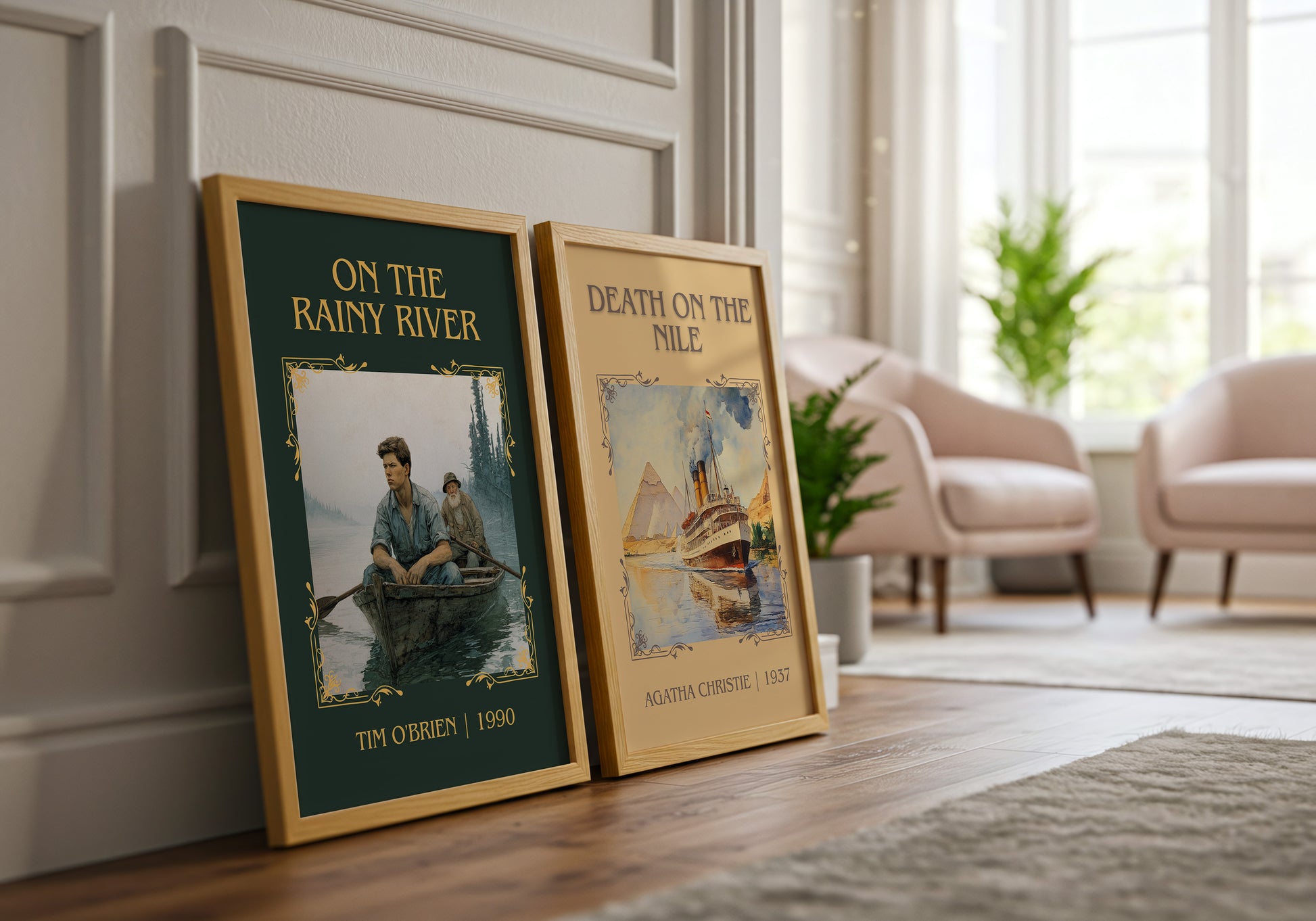 On The Rainy River classic book art print framed by window – literary home decor