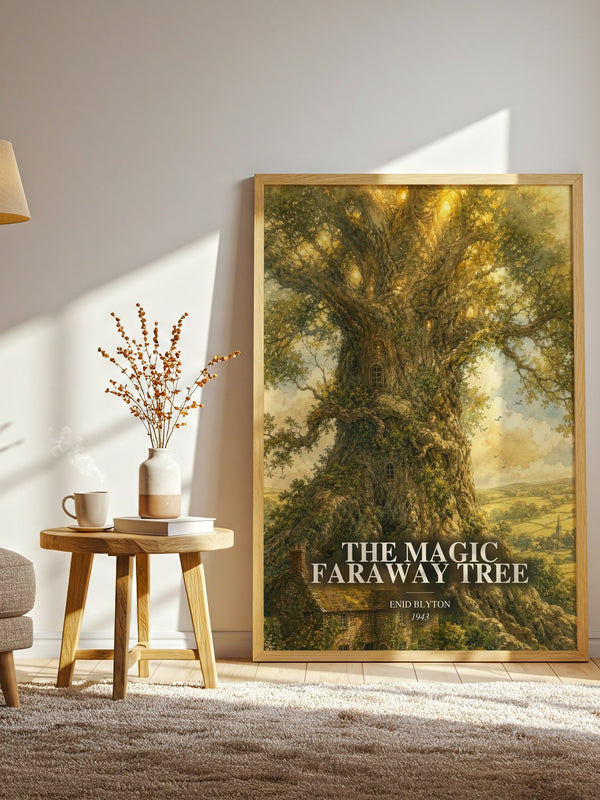 The Magic Faraway Tree watercolour print in frame leaning in hallway – childrens wall art