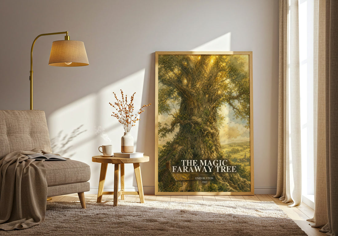 The Magic Faraway Tree watercolour print in frame leaning in hallway – childrens wall art (mockup)