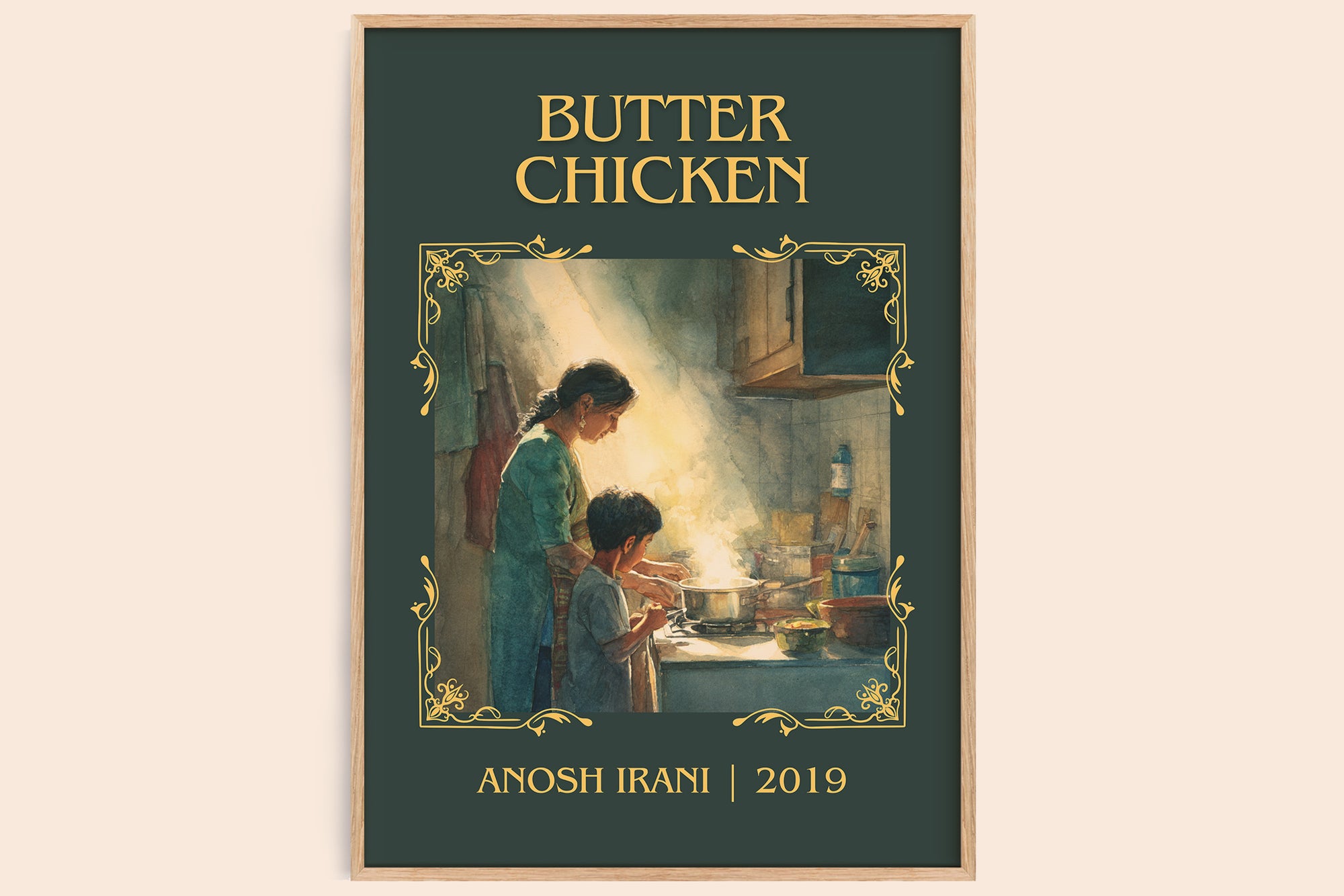 Butter Chicken classic book art book poster by Anosh Irani – framed literary art print