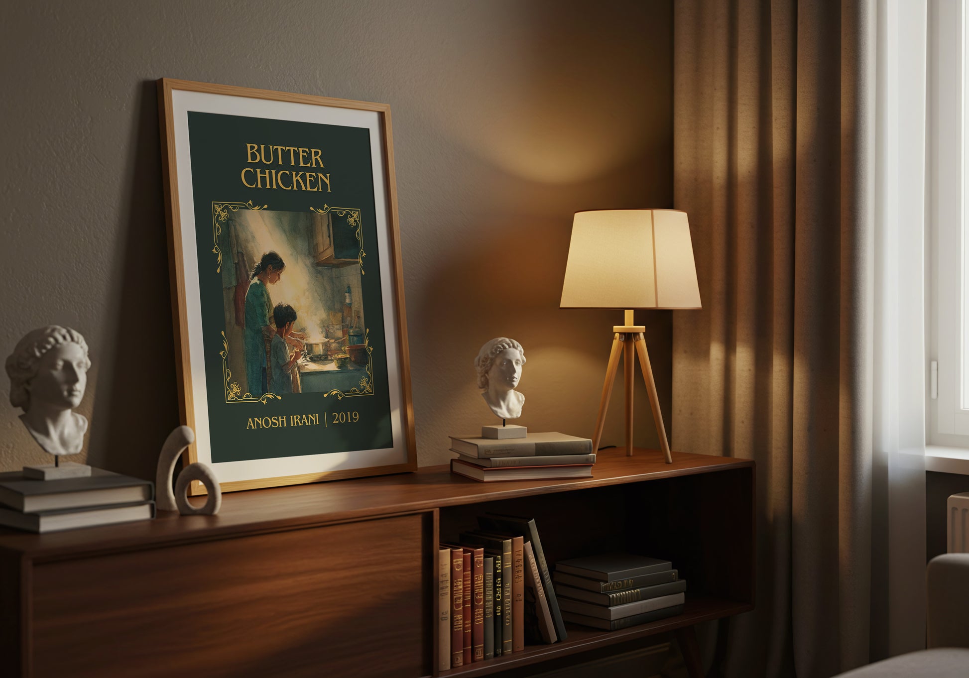 Butter Chicken classic book art book poster framed on wall – literary fiction wall art