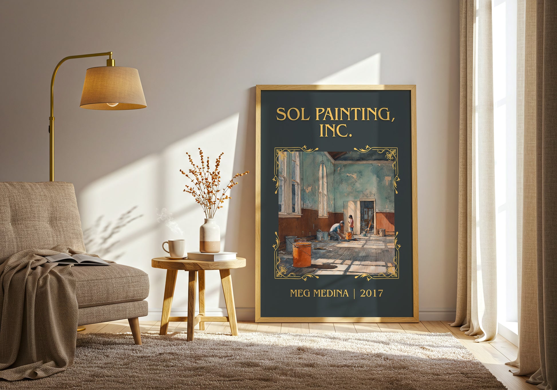 Sol Painting, Inc classic book art print in frame leaning in hallway – non fiction wall art