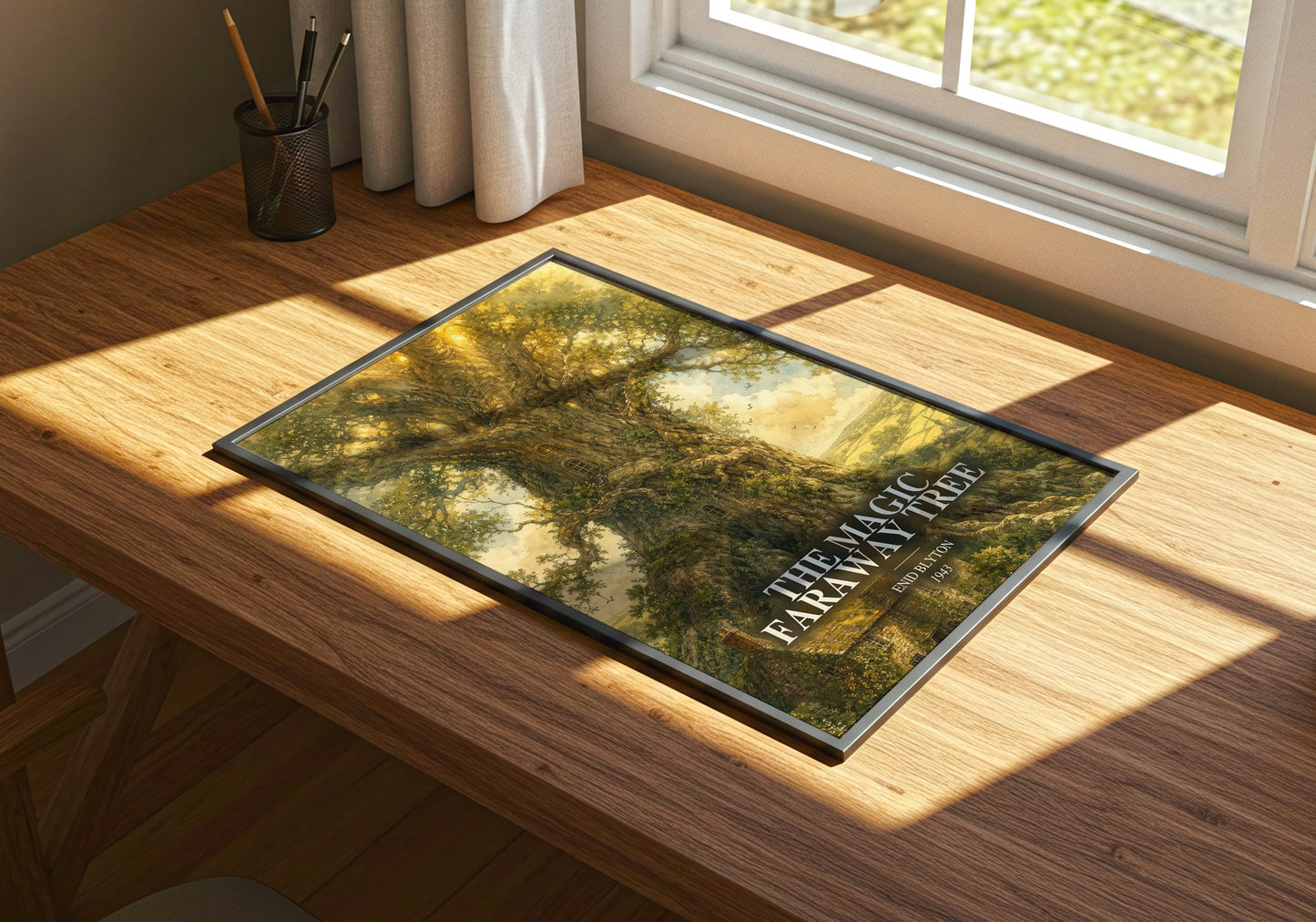 The Magic Faraway Tree watercolour book poster framed on wall – childrens wall art