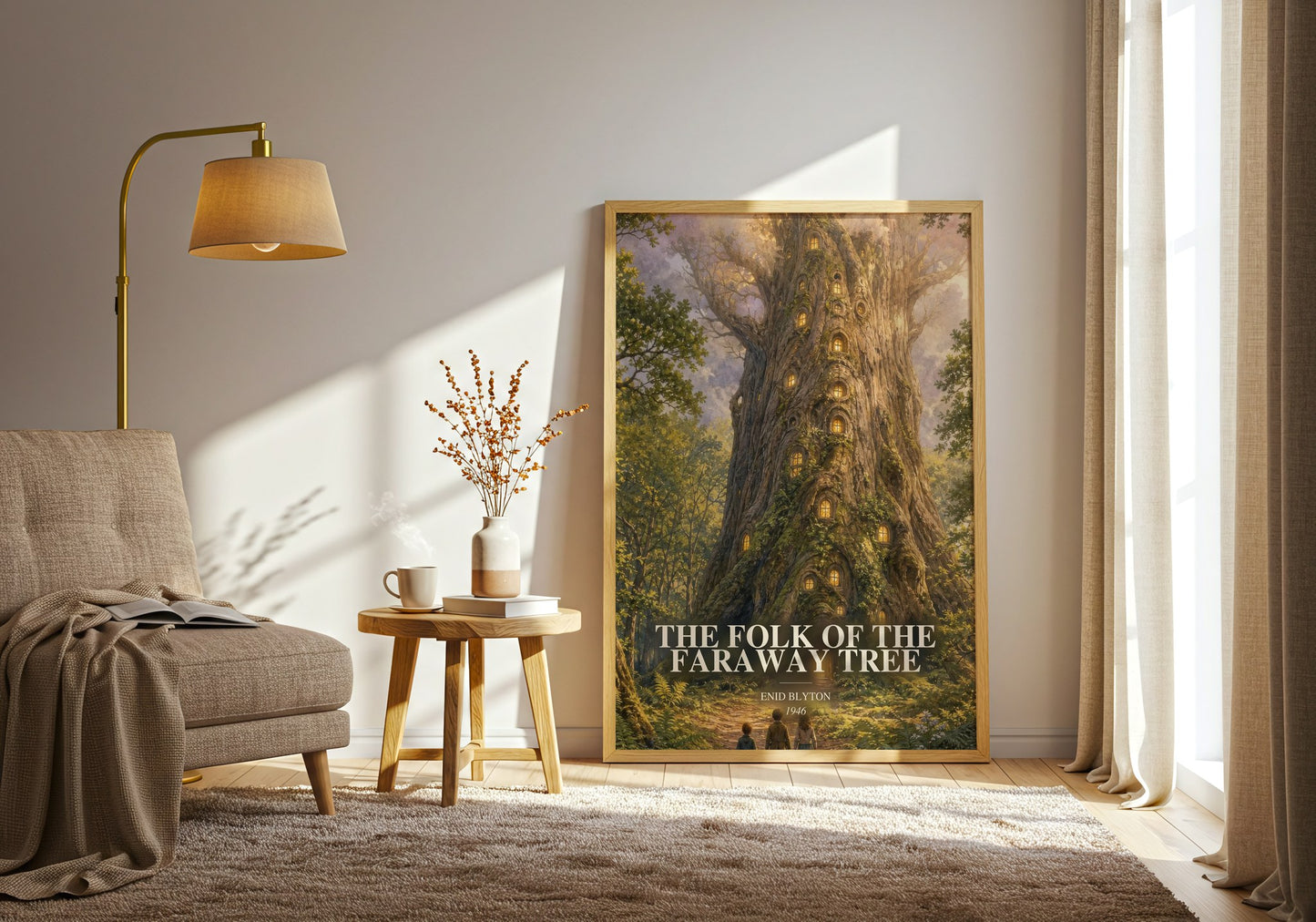 The Folk Of The Faraway Tree watercolour print in frame leaning in hallway – childrens wall art