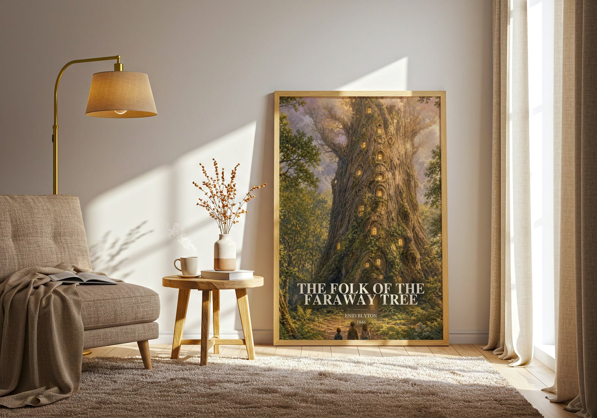 The Folk Of The Faraway Tree watercolour print in frame leaning in hallway – childrens wall art