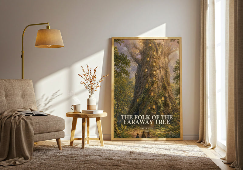The Folk Of The Faraway Tree watercolour print in frame leaning in hallway – childrens wall art