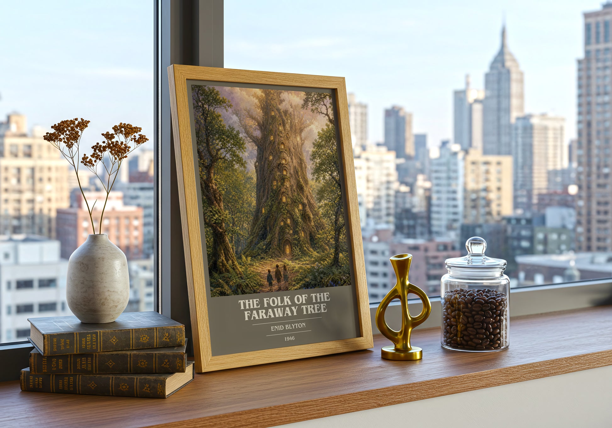 The Folk Of The Faraway Tree book cover print framed by window – literary home decor
