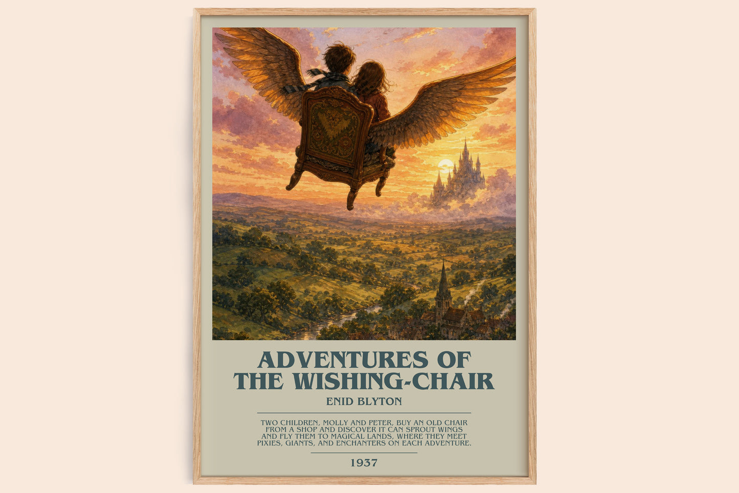 Adventures Of The Wishing-Chair bookish book poster by Enid Blyton – framed literary art print