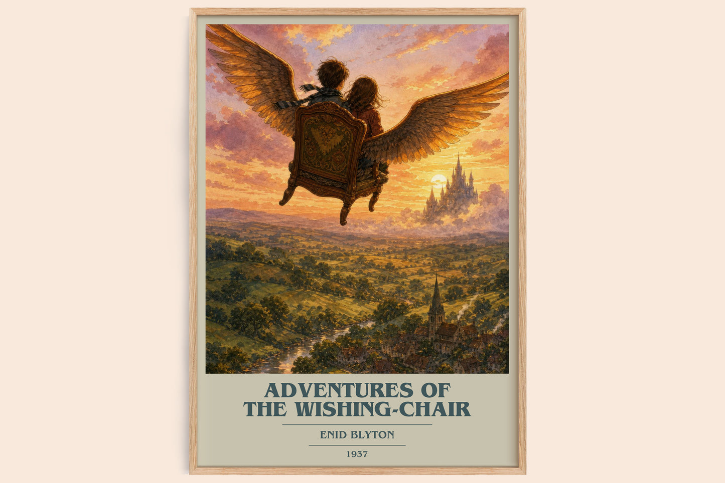 Adventures Of The Wishing-Chair book cover book poster by Enid Blyton – framed literary art print