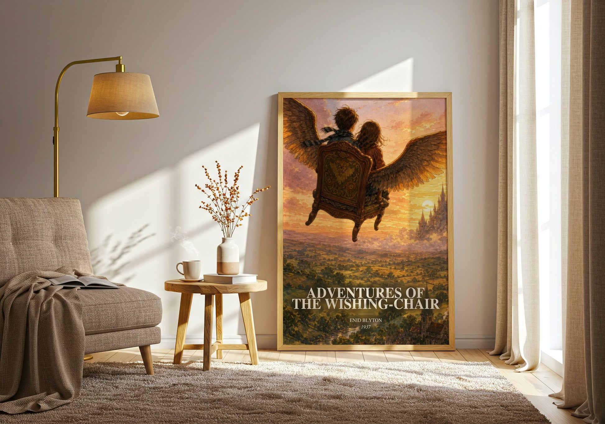 Adventures Of The Wishing-Chair watercolour print in frame leaning in hallway – childrens wall art