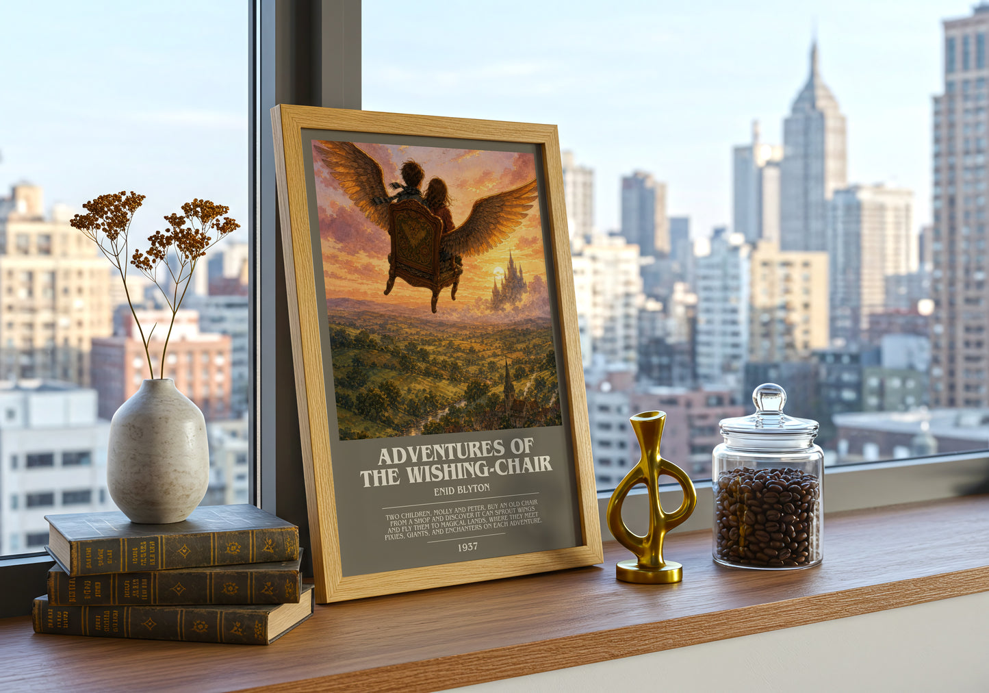 Adventures Of The Wishing-Chair bookish print framed by window – literary home decor