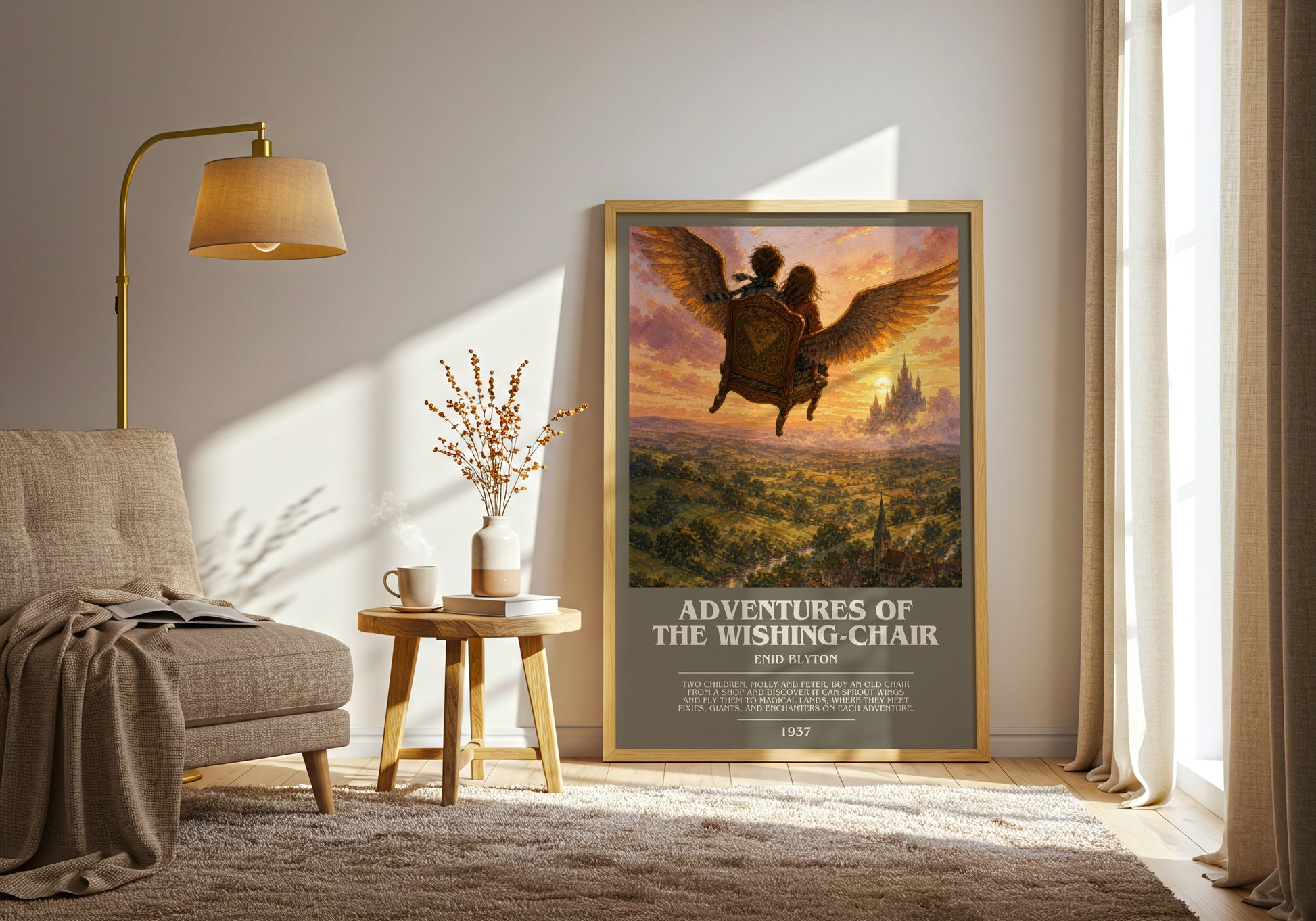Adventures Of The Wishing-Chair bookish print on bookshelf – Enid Blyton fan gift