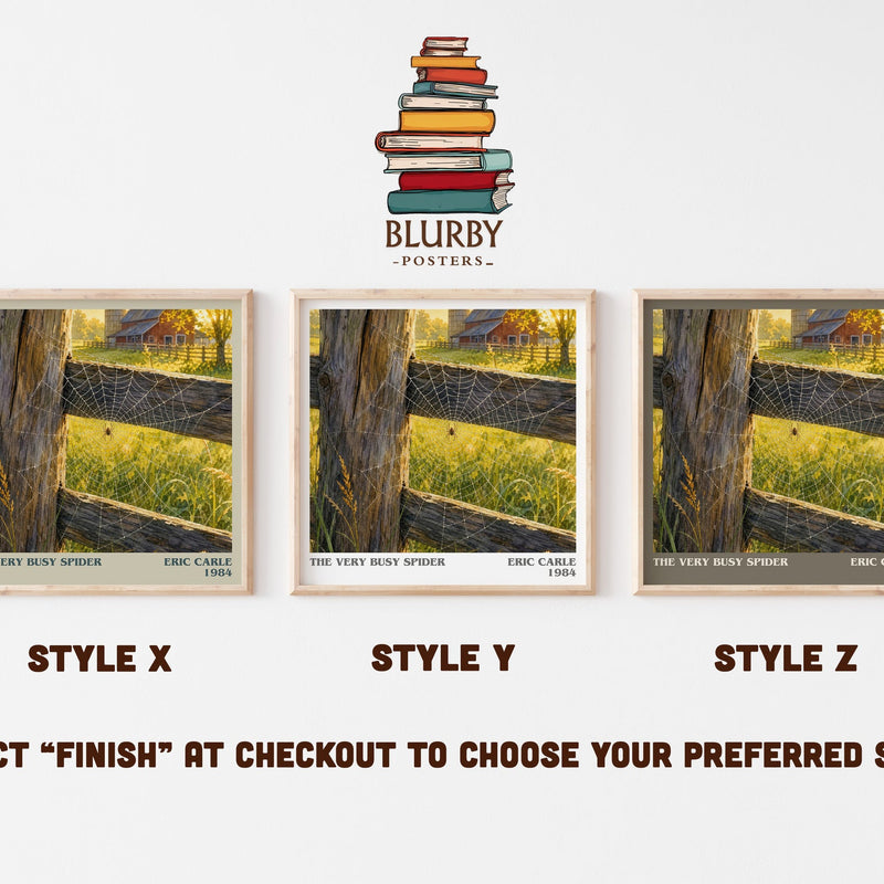 The Very Busy Spider literary print in frame leaning in hallway – childrens wall art