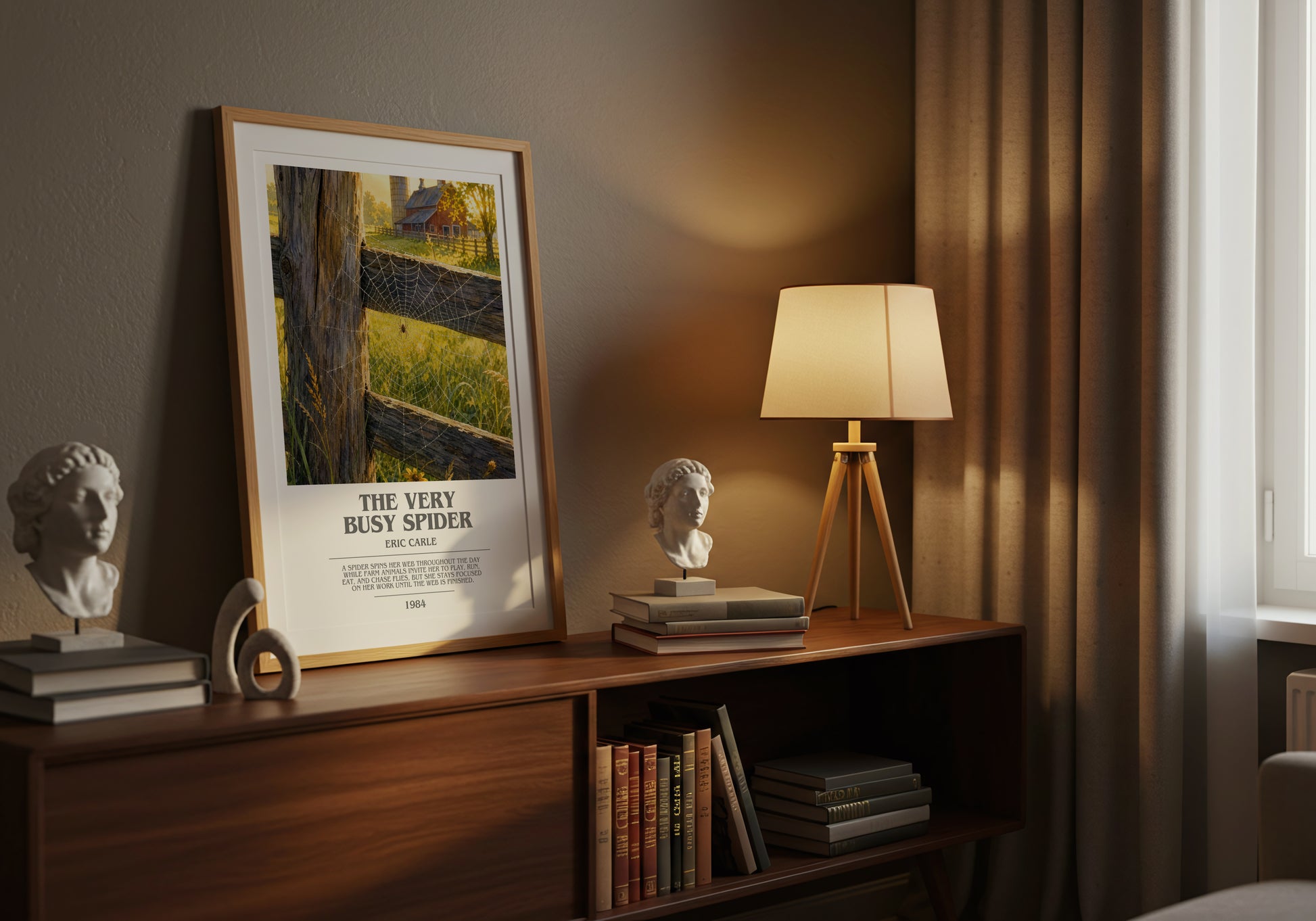 The Very Busy Spider bookish book poster framed on wall – childrens wall art