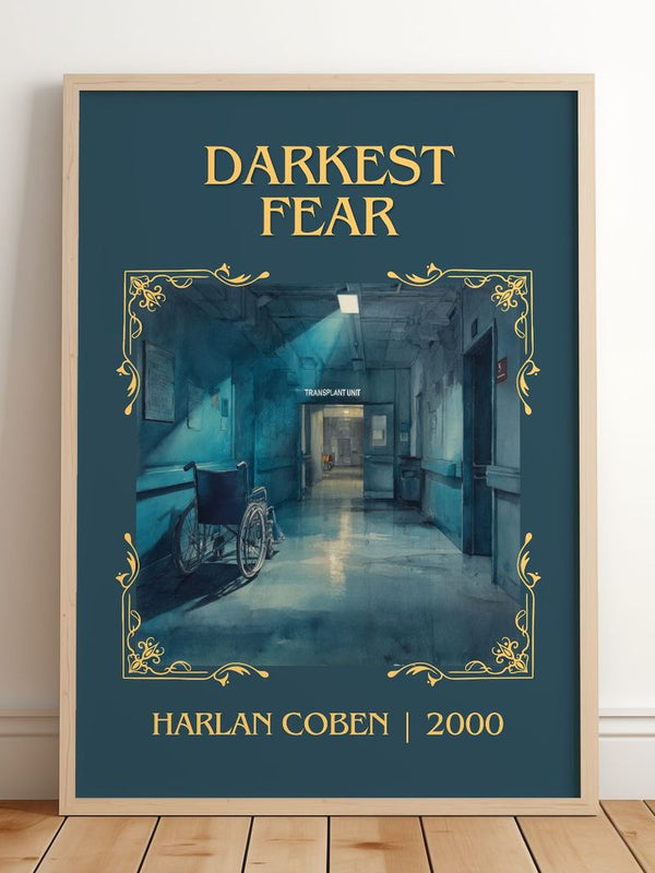 Darkest Fear Classic Book Art Print by Harlan Coben – framed print leaning on a wooden floor