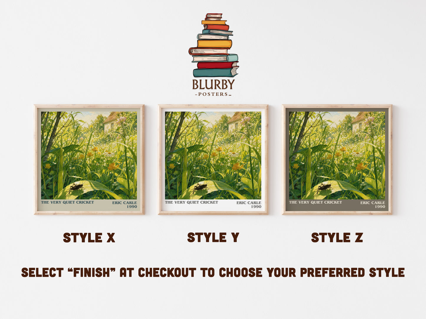 The Very Quiet Cricket literary print in frame leaning in hallway – childrens wall art