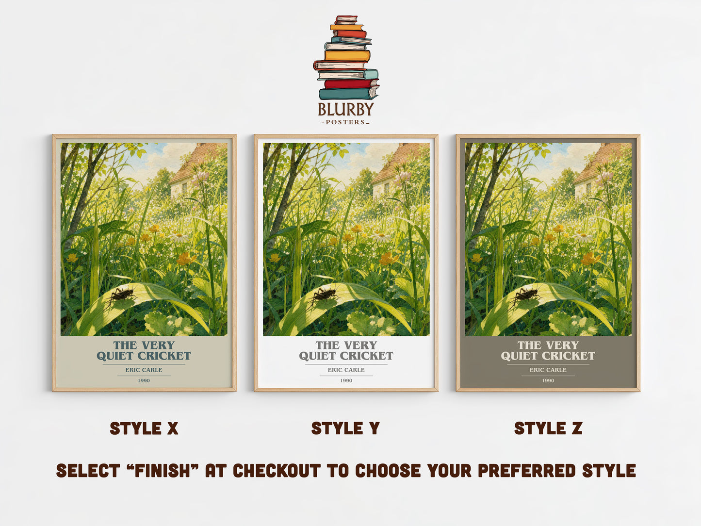 The Very Quiet Cricket book cover print in frame leaning in hallway – childrens wall art