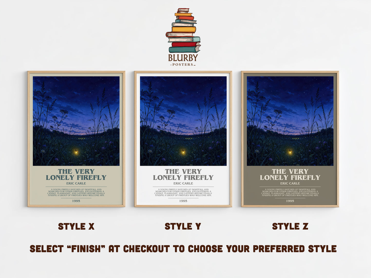 The Very Lonely Firefly bookish print in frame leaning in hallway – childrens wall art