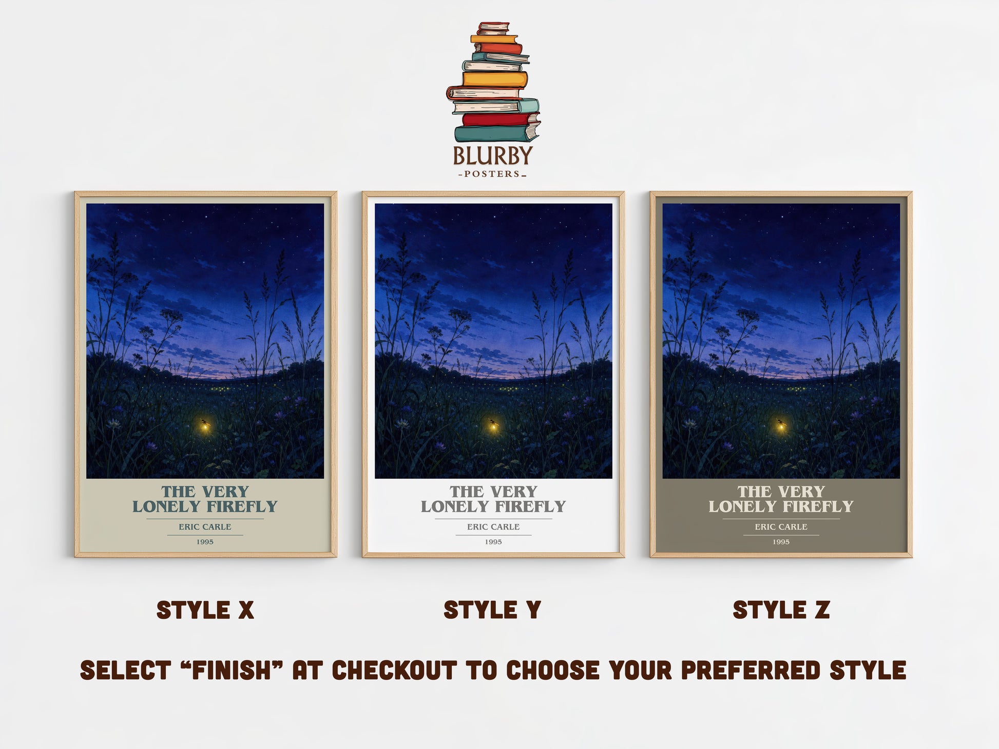 The Very Lonely Firefly book cover print in frame leaning in hallway – childrens wall art