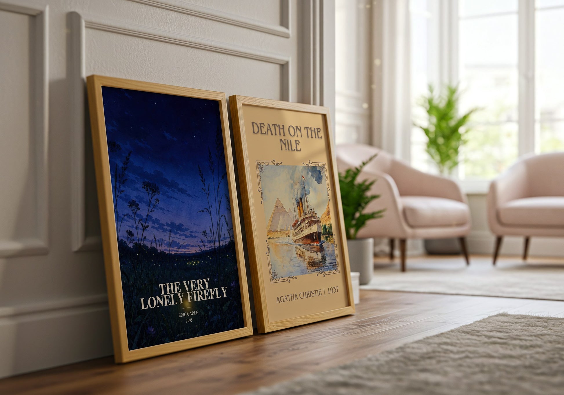 The Very Lonely Firefly watercolour print framed by window – literary home decor
